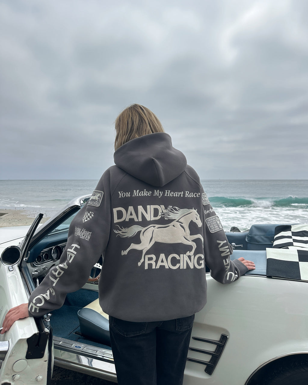 "Racing Heart" Oversized Lux Hoodie in Dark Gray