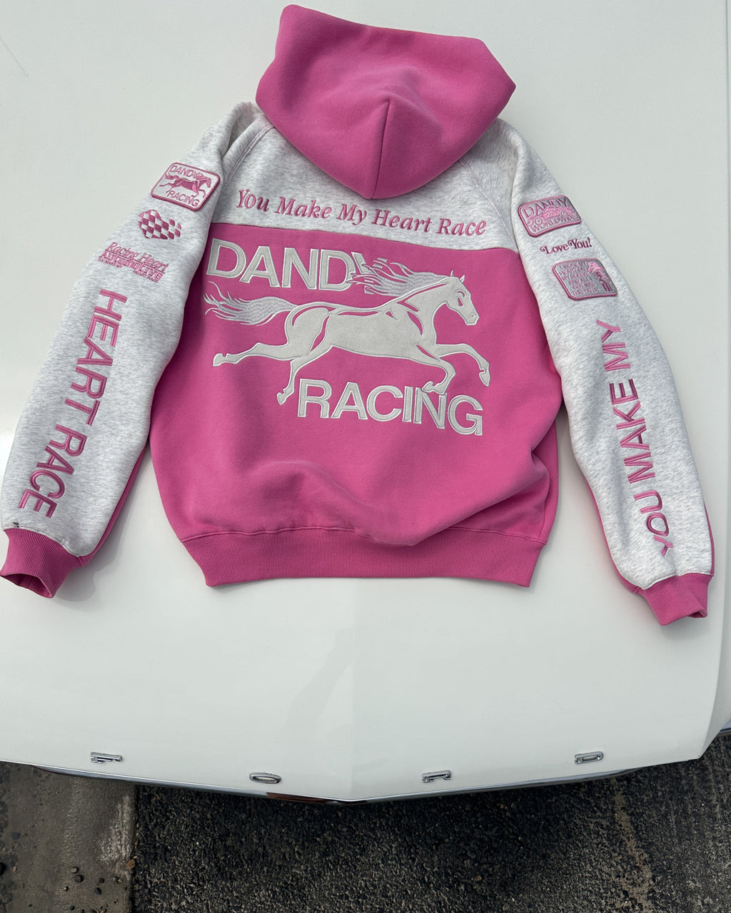 "Racing Heart" Oversized Lux Hoodie in Pink
