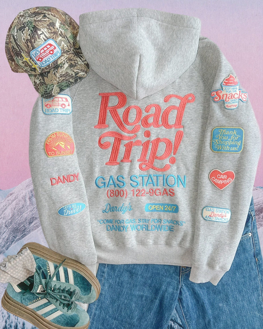 "Road Trip!" Oversized Lux Hoodie in Dark Heather