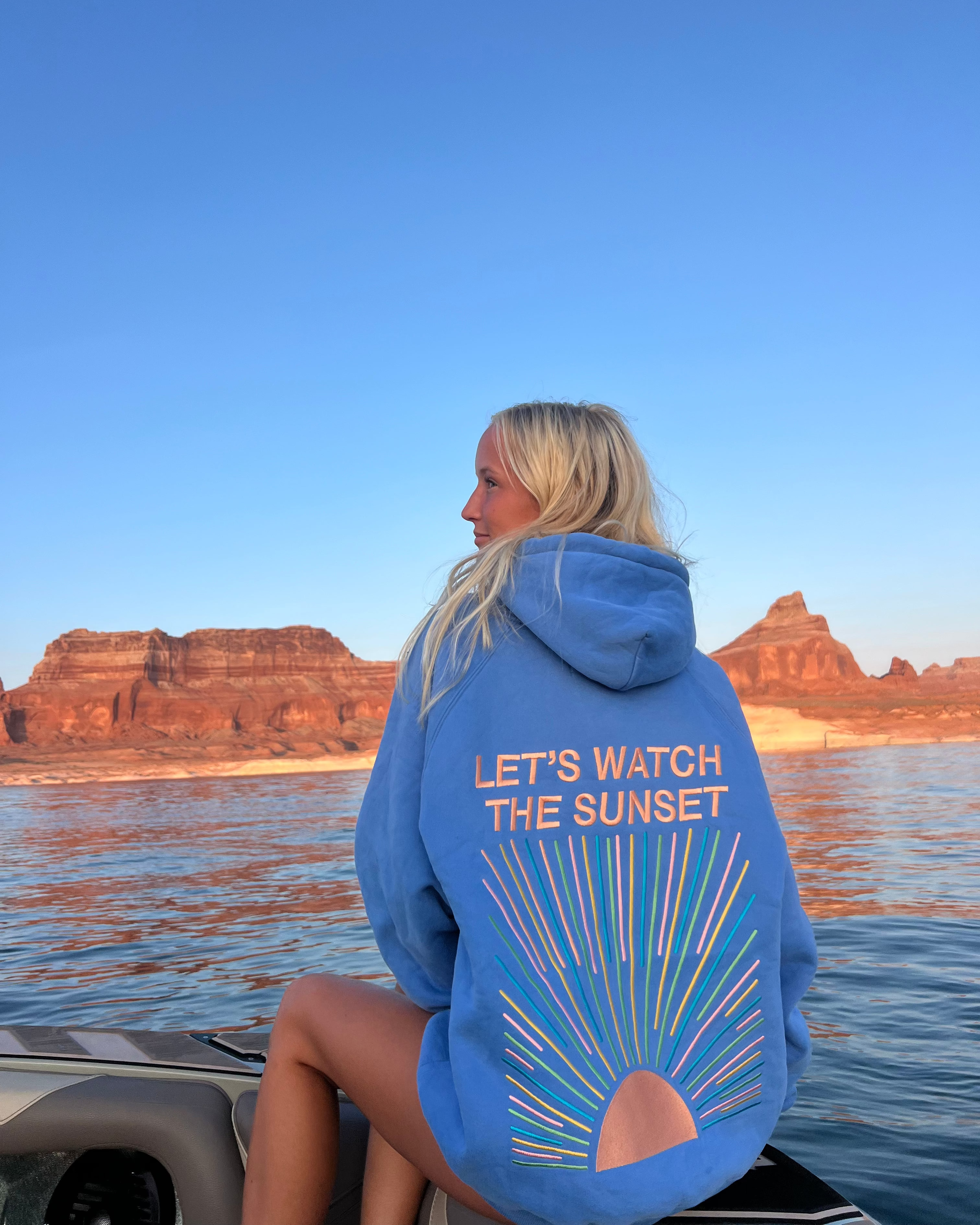 "Let's Watch the Sunset" Oversized Lux Hoodie in Blue