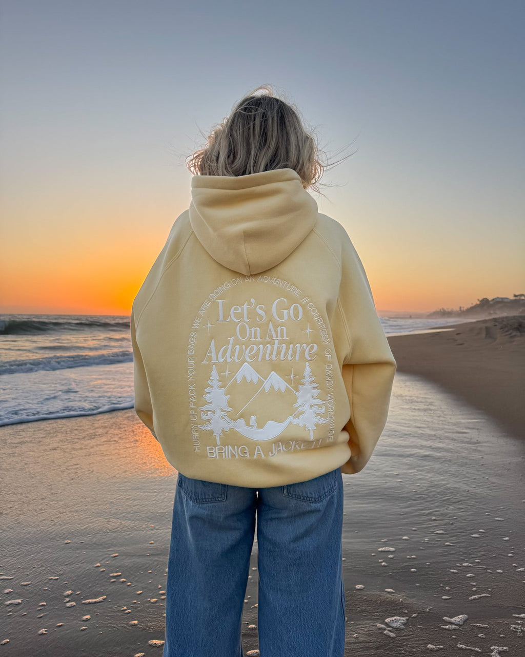 "Let's Go On An Adventure" Oversized Lux Hoodie in Butter Yellow