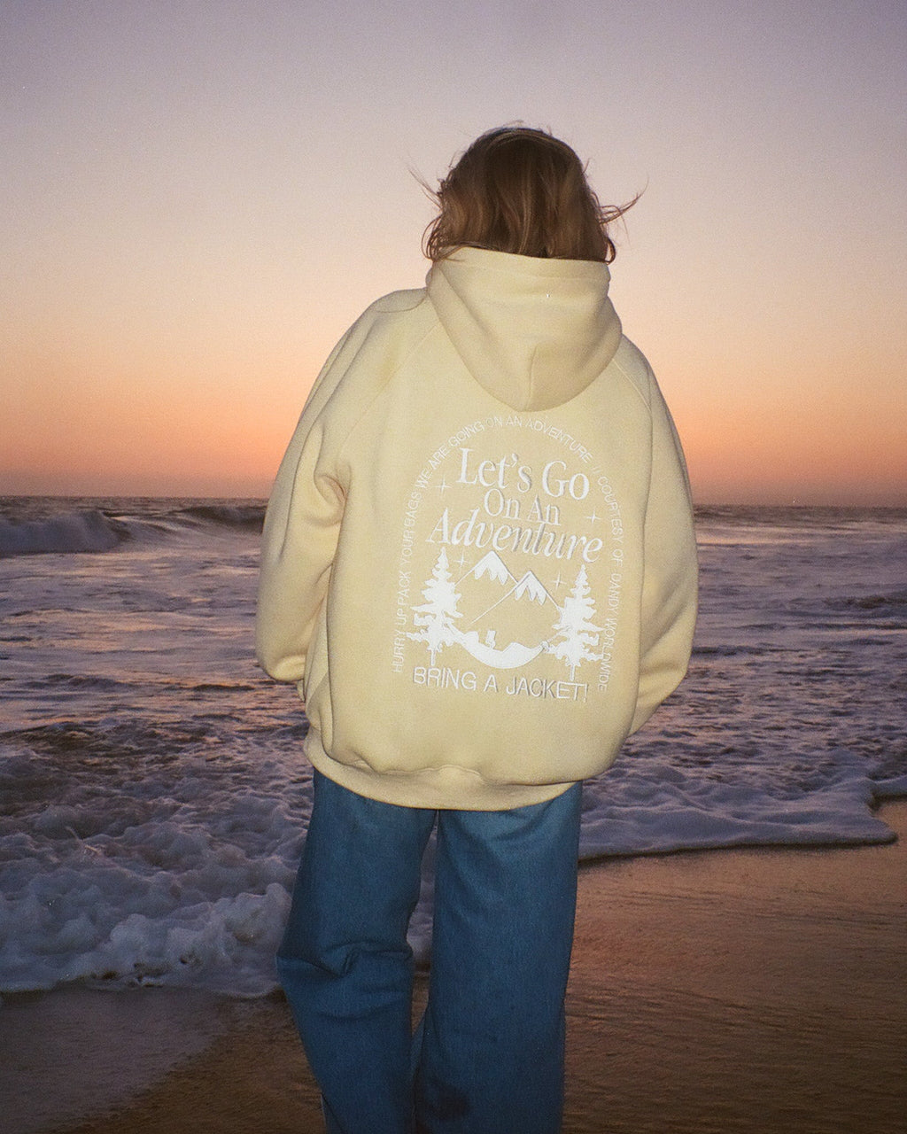 "Let's Go On An Adventure" Oversized Lux Hoodie in Butter Yellow