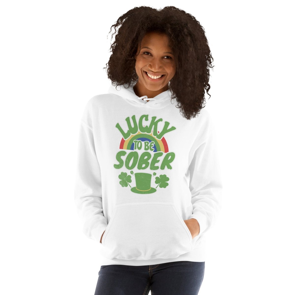 Lucky to be Sober St. Patrick's Day Hoodie - Rainbow Shamrock Design