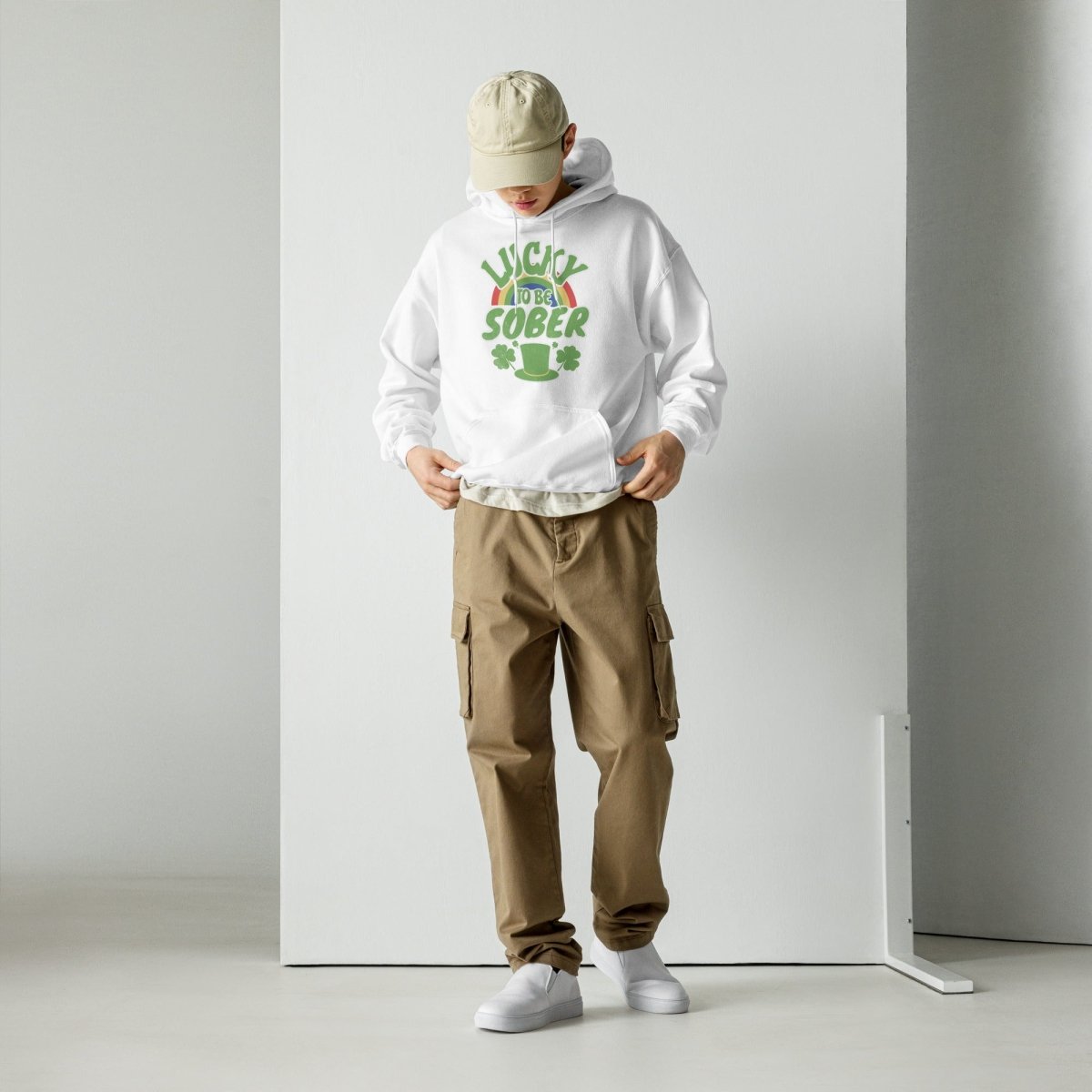 Lucky to be Sober St. Patrick's Day Hoodie - Rainbow Shamrock Design