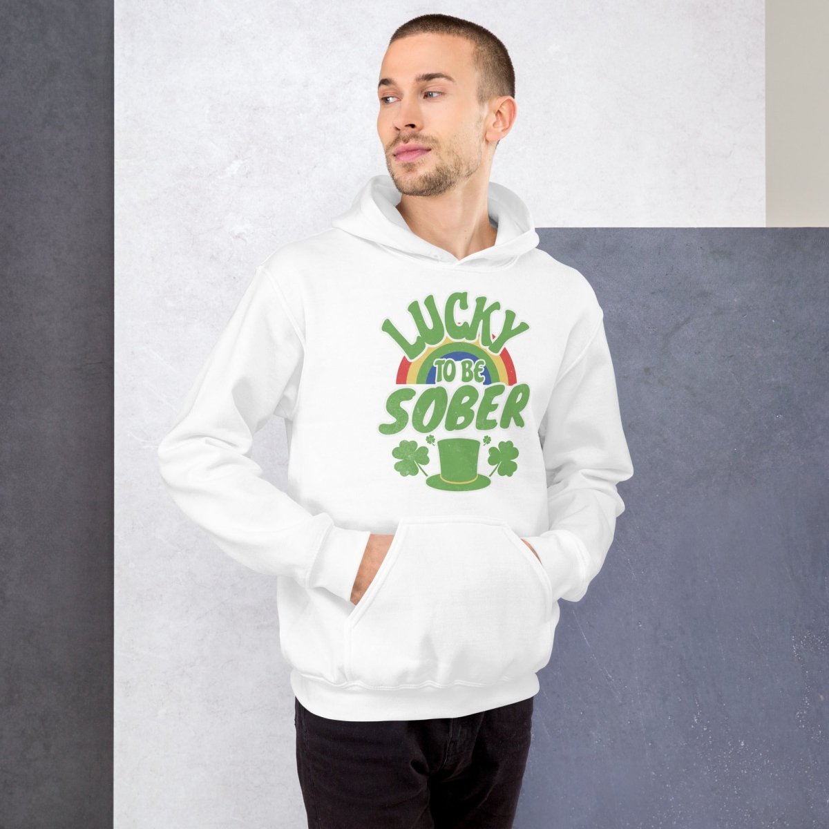 Lucky to be Sober St. Patrick's Day Hoodie - Rainbow Shamrock Design