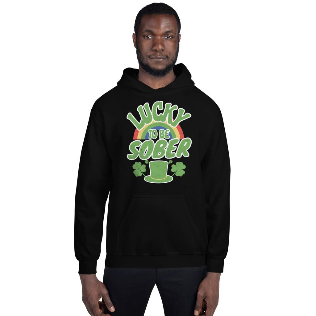 Lucky to be Sober St. Patrick's Day Hoodie - Rainbow Shamrock Design