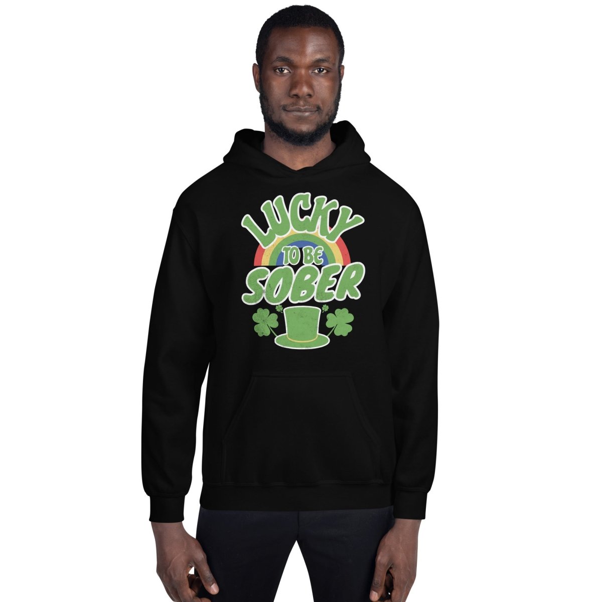 Lucky to be Sober St. Patrick's Day Hoodie - Rainbow Shamrock Design