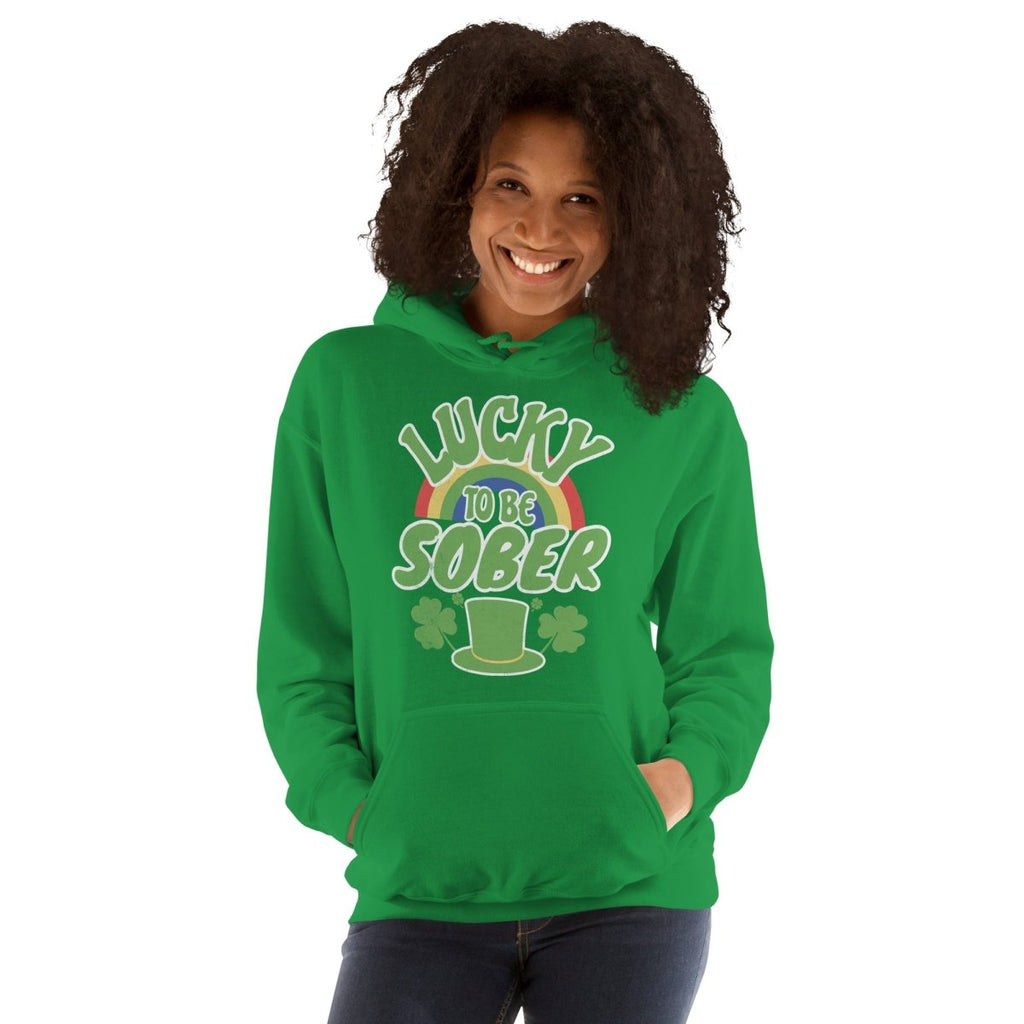 Lucky to be Sober St. Patrick's Day Hoodie - Rainbow Shamrock Design