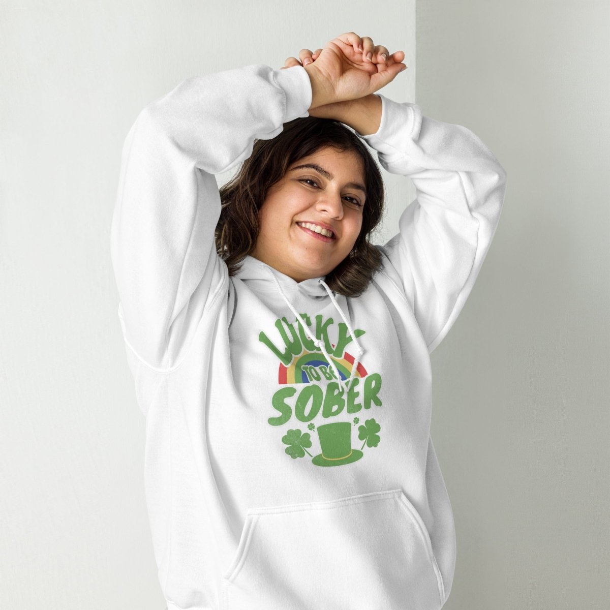 Lucky to be Sober St. Patrick's Day Hoodie - Rainbow Shamrock Design