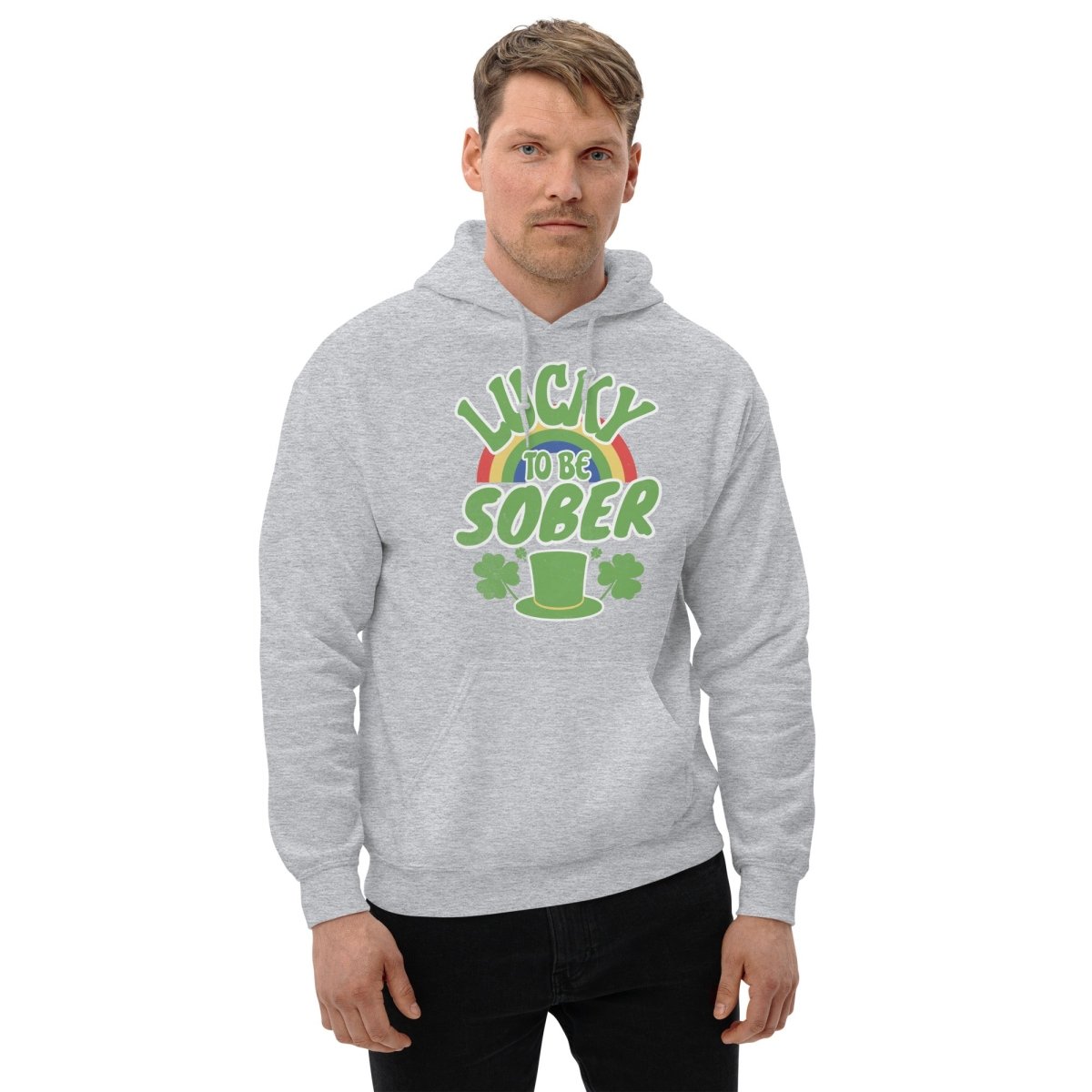 Lucky to be Sober St. Patrick's Day Hoodie - Rainbow Shamrock Design