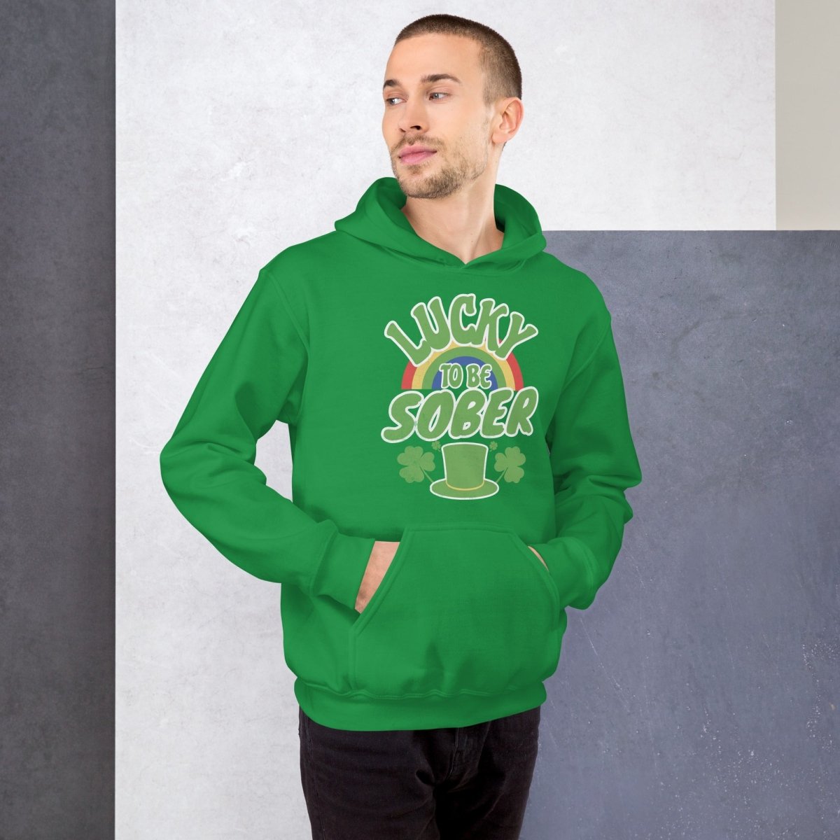 Lucky to be Sober St. Patrick's Day Hoodie - Rainbow Shamrock Design