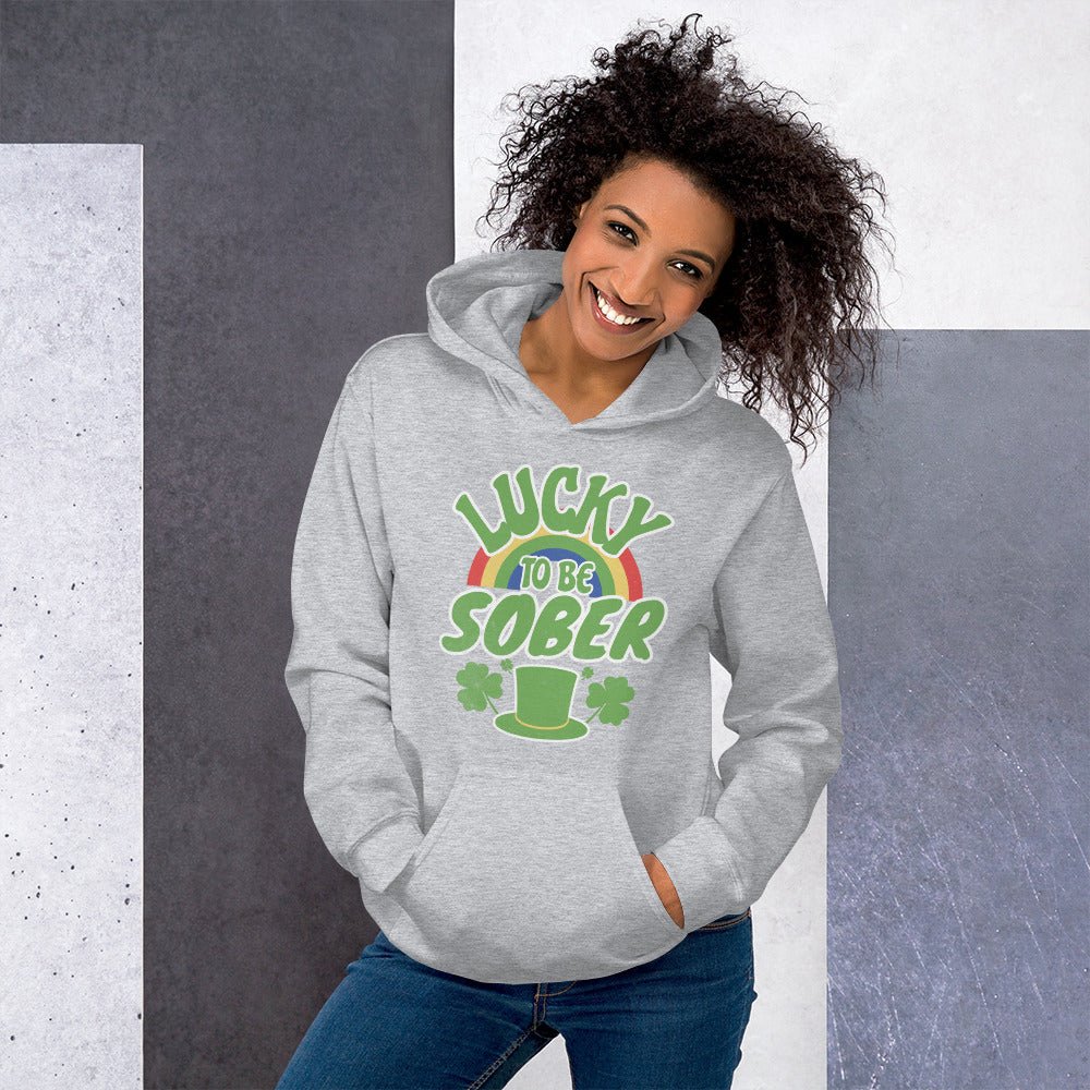 Lucky to be Sober St. Patrick's Day Hoodie - Rainbow Shamrock Design