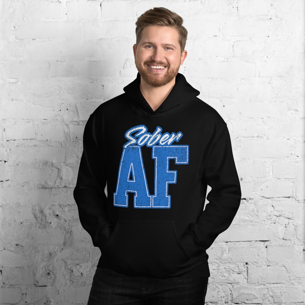 SOBER AF Collegiate Unisex Hoodie - Bold Recovery Statement Sweatshirt