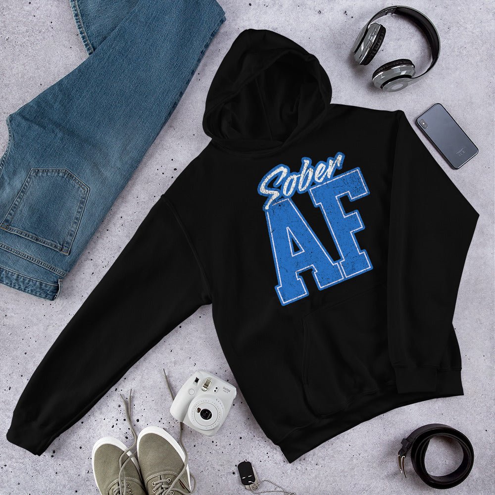 SOBER AF Collegiate Unisex Hoodie - Bold Recovery Statement Sweatshirt
