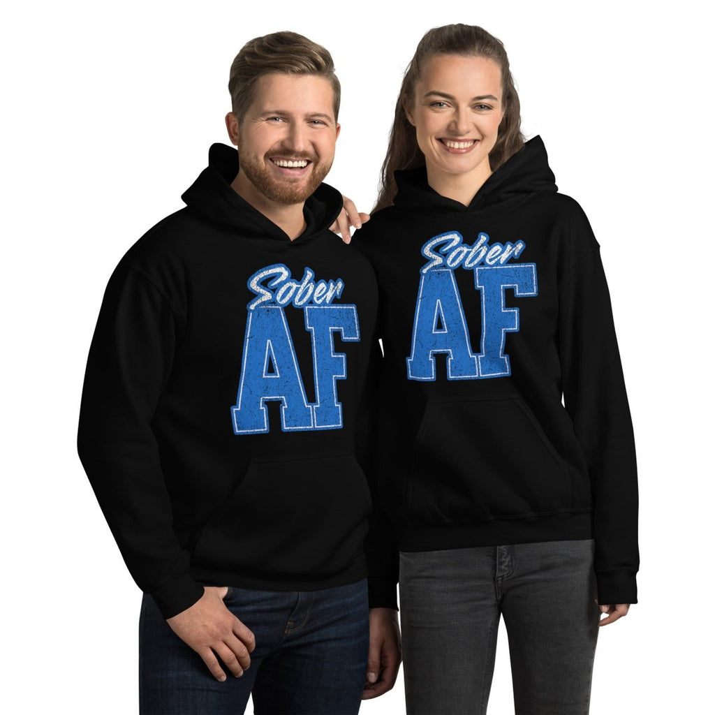 SOBER AF Collegiate Unisex Hoodie - Bold Recovery Statement Sweatshirt